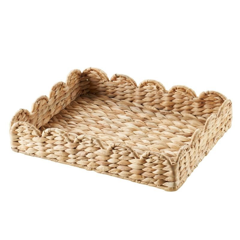Photo 1 of  11" X 14" Scalloped Woven Natural Water Hyacinth Decorative Tray 