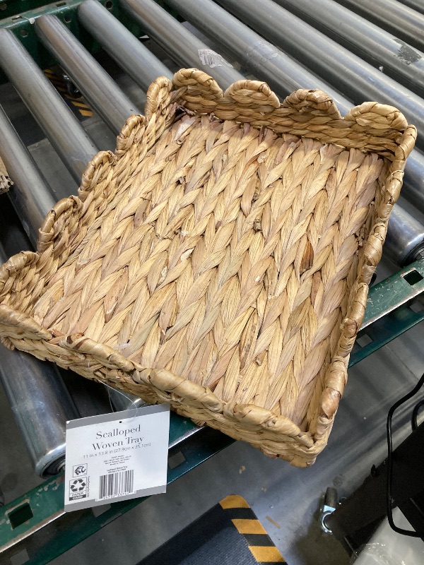 Photo 1 of  11" X 14" Scalloped Woven Natural Water Hyacinth Decorative Tray 