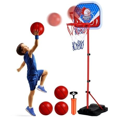 Photo 1 of  JoyStone Kids Basketball Hoop Adjustable Height 2.9 Ft-6.2 Ft Toddler Basketball Hoop Indoor Outdoor Portable Kids BasketBall Goal Toys for Boys Girl 