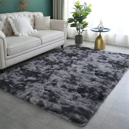 Photo 1 of  CozyDesg 8ft X 10ft Area Rugs Soft Fluffy Area Rugs Floor Mat Floor Rugs for Living Room Bedroom Kids Room Nursery Modern Decor Carpet Dark Gray 