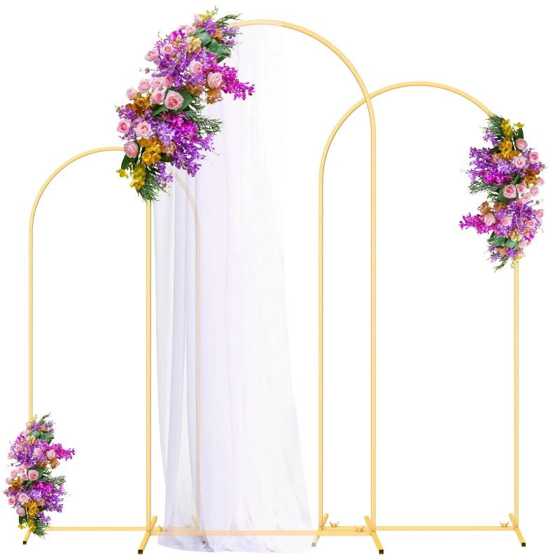 Photo 1 of LHCER Set of 3 Metal Wedding Arch Backdrop Stand, Elegant Gold Arched Frames (4FT/5FT/6FT) for Wedding, Birthday Party, Bridal Shower,Ceremonies, Anniversaries, Graduation Décor
