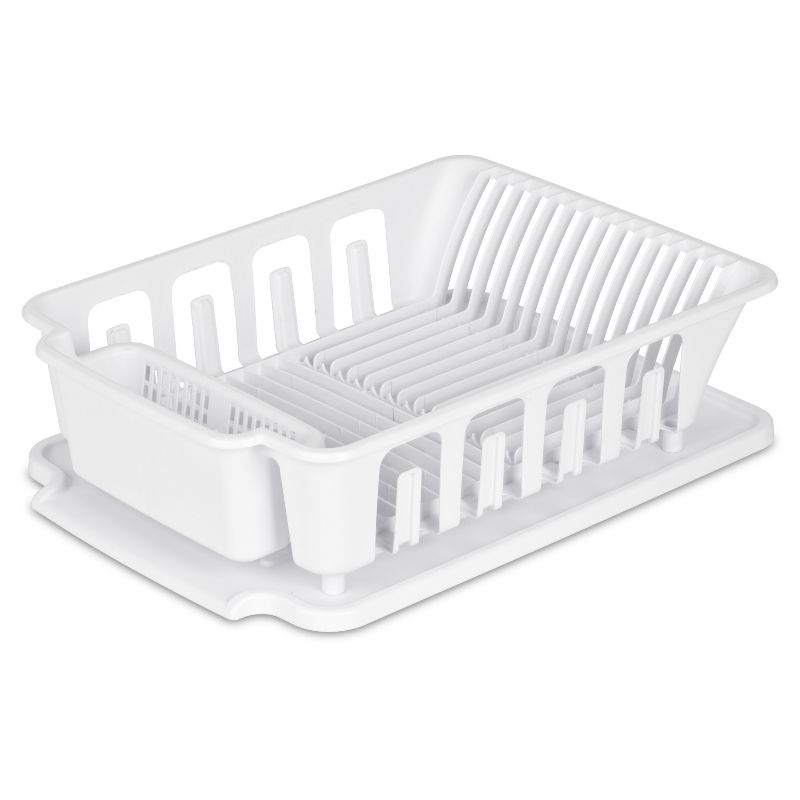 Photo 1 of  STERILITE 2-Piece Large Sink Set Dish Rack Drainer, White (18 L X 13 3/4" W X 5 1/2" H), 3/4" L X 3/4" W X 