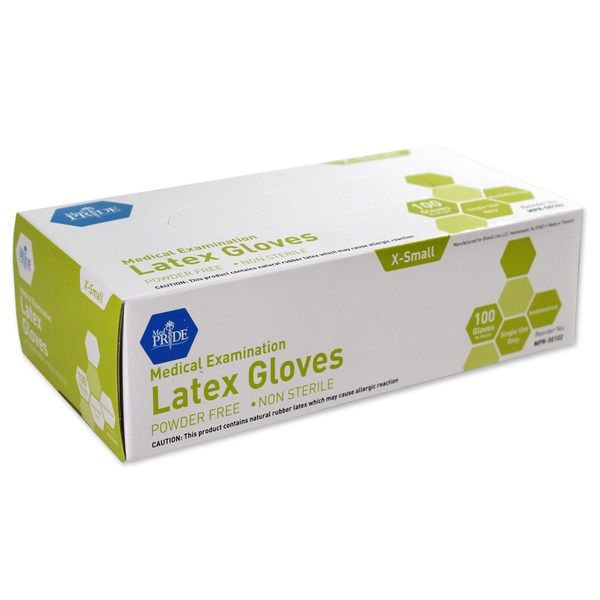 Photo 1 of  MedPride Latex Exam Gloves Powder Free X-Small Box of 100 