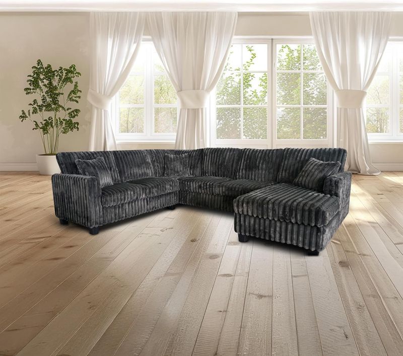 Photo 1 of  AC Pacific Bentley U-Shaped Plush Sectional Couch with Chaise, Soft Corduroy Texture with Modern Vertical Tufted Details, 6 Seater Sectional Sofa, Supportive Cushions & Sturdy Wooden Legs, Dusk 