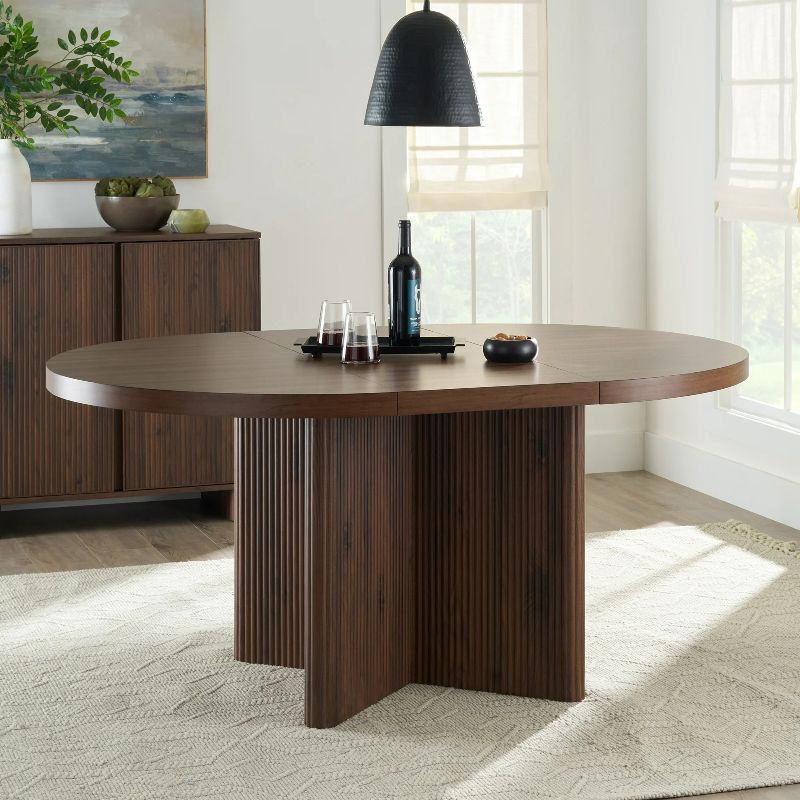 Photo 1 of Better Homes & Gardens Lillian Fluted Round Expandable Dining Table, Walnut Finish