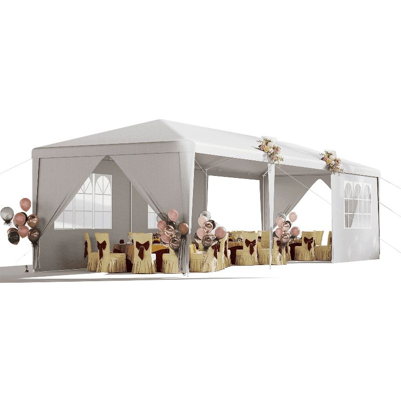 Photo 1 of Erommy 10x30 ft Party Tent, Waterproof Outdoor Canopy with 6 Sidewalls & 2 Zippered Doors?White