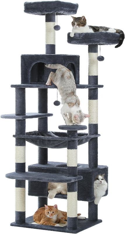 Photo 1 of  PAWZ Road Large Cat Tree, 72 Inches Cat Tower for Large Cats, Cat Condo with Sisal-Covered Scratching Posts and Pads, 2 Padded Perch, Dual Condo and Basket for Indoor Cats-Dark Gray 