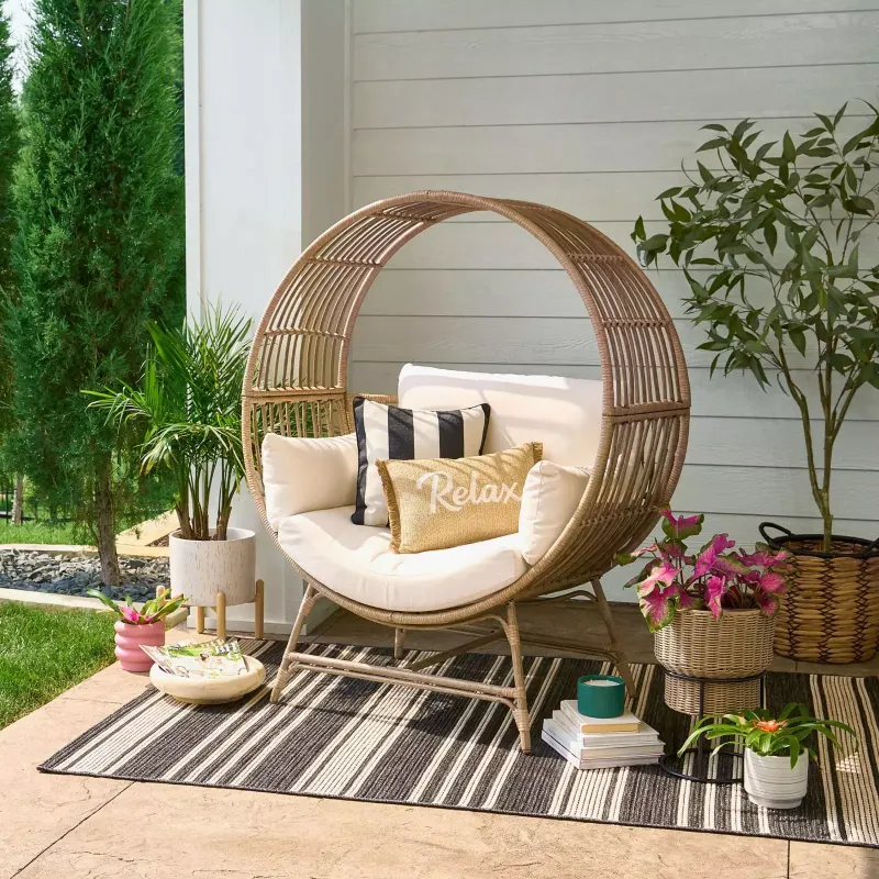 Photo 1 of Chic Contemporary Indoor Outdoor Round Wicker Garden Cradle Egg Chair With Cushion