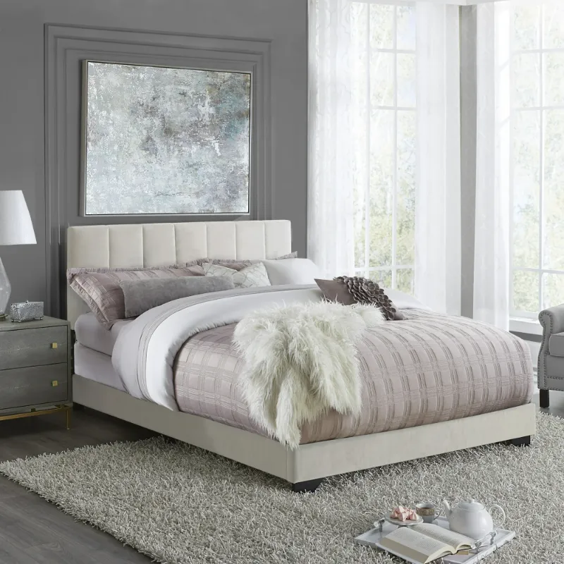 Photo 1 of Reece Channel Stitched Upholstered Queen Bed, Ivory, by Hillsdale Living Essentials