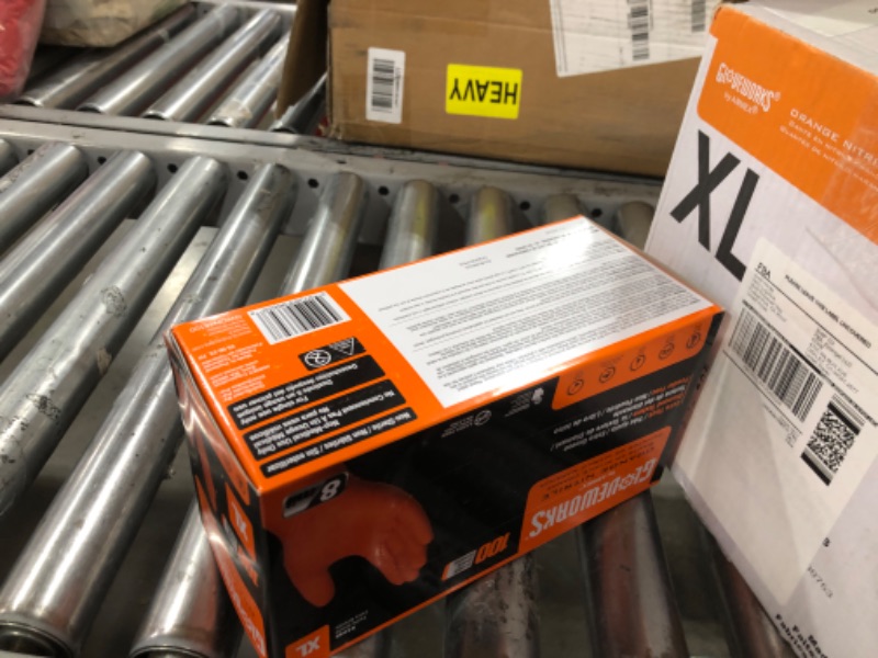 Photo 1 of GLOVEWORKS HD Orange Nitrile Industrial Disposable Gloves, 8 Mil, Latex-Free, Raised Diamond Texture, X-Large, Box of 100
