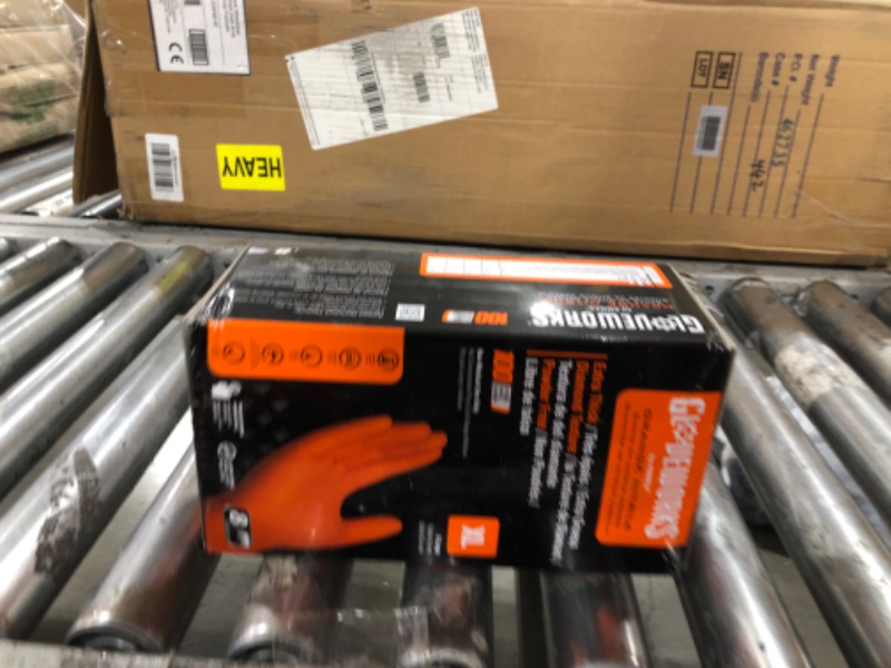 Photo 1 of GLOVEWORKS HD Orange Nitrile Industrial Disposable Gloves, 8 Mil, Latex-Free, Raised Diamond Texture, X-Large, Box of 100