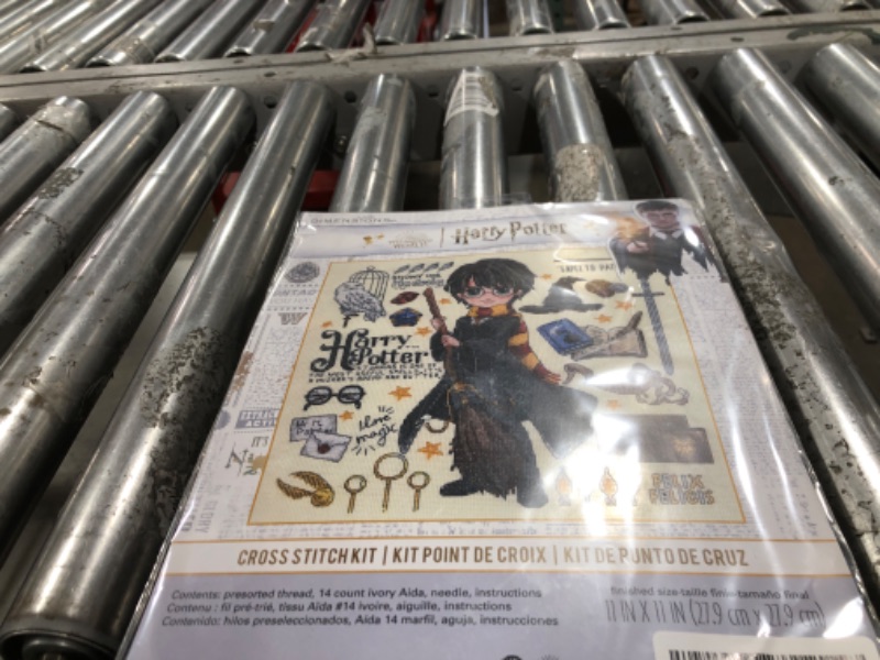 Photo 1 of Dimensions 70-35416 Magical Design Harry Potter Counted Cross Stitch Kit for Beginners, 11" x 11", 14 Cnt. Ivory Aida, 4pcs