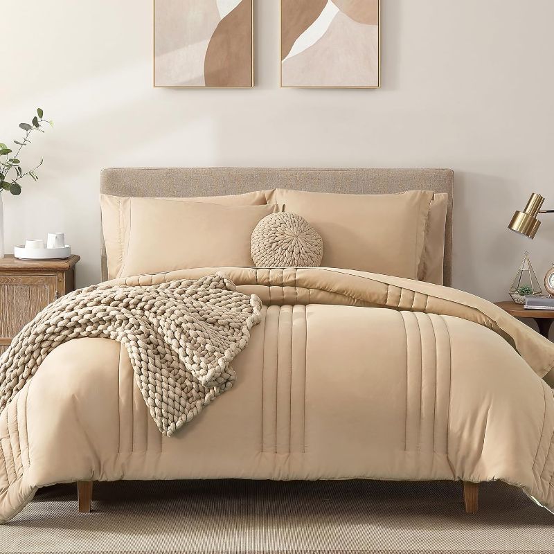 Photo 1 of Monbix Queen Comforter Set - 7 Pieces Peach Pink Bed in a Bag Queen Bedding Sets with Comforters, All Seasons Down Alternative Comforter Bed Set with Sheets, Pillowcases & Shams
