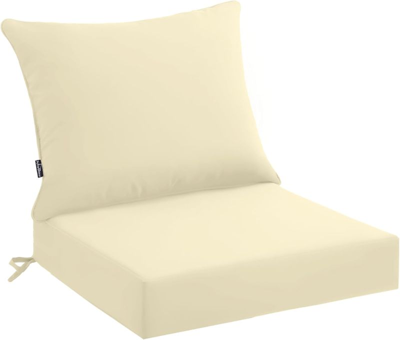Photo 1 of Outdoor Seat Cushion Set 22 x 22 Inch, Waterproof & Fade Resistant Patio Furniture Cushions with Removable Cover and Ties, Thick Deep Seating Pads for Outside Chair Sofa Couch, Yellow
