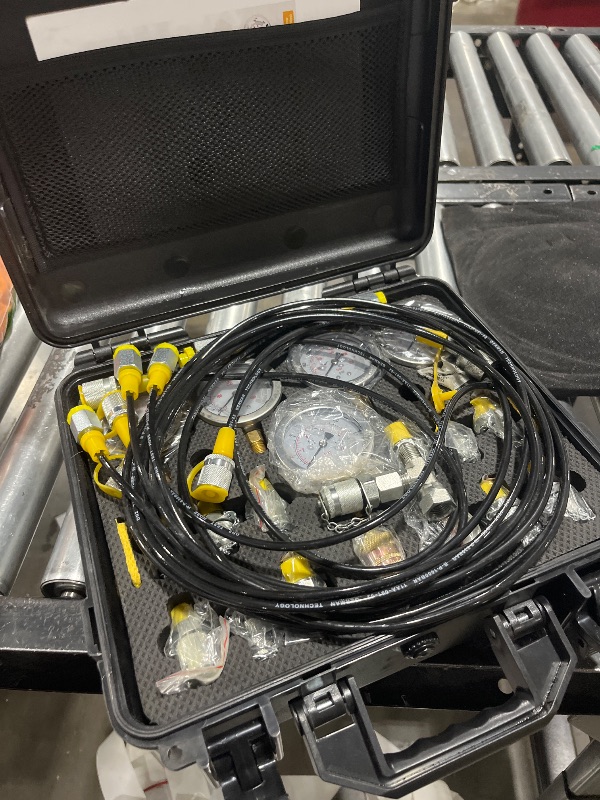 Photo 1 of GRYVOZE Hydraulic Pressure Test Kit with 5 Gauges(Max 10000 PSI), 13 Test Couplings 14 Tee Connectors 5 Test Hoses, Hydraulic Nitrogen Gauge Tester Set for Excavator, Construction, Machinery, and Mine