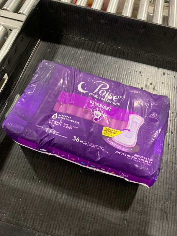 Photo 1 of Poise Overnight Incontinence & Postpartum Pads for Bladder Leaks, 8 Drop Extra Coverage, 36 Count