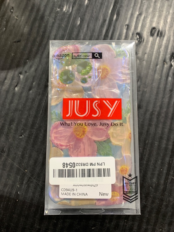 Photo 1 of Jusy Oil Painting Flower Compatible with iPhone 14 Pro Max Case, with Bracelet Chain, Colorful Retro Floral Cute Curly Wave Frame Women Girls-Green
