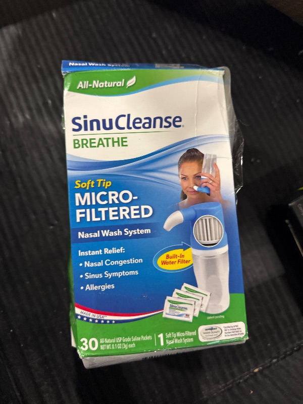 Photo 1 of SinuCleanse Soft Tip Micro-Filtered Nasal Wash System, Relieves Nasal Congestion Due to Cold & Flu, Dry Air, Allergies, 30 All-Natural Saline Packets, Made in USA