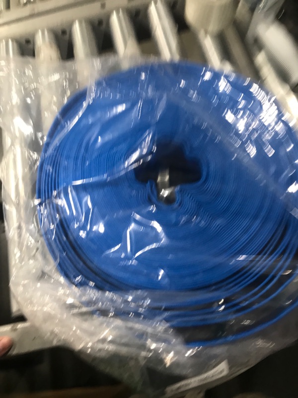 Photo 1 of Geowaky 2.5" x 100 FT Pool Backwash Hose, Blue Heavy Duty Reinforced PVC Lay Flat Water Discharge Hose for Swimming Pool Filter Pump,with 2 Clamp