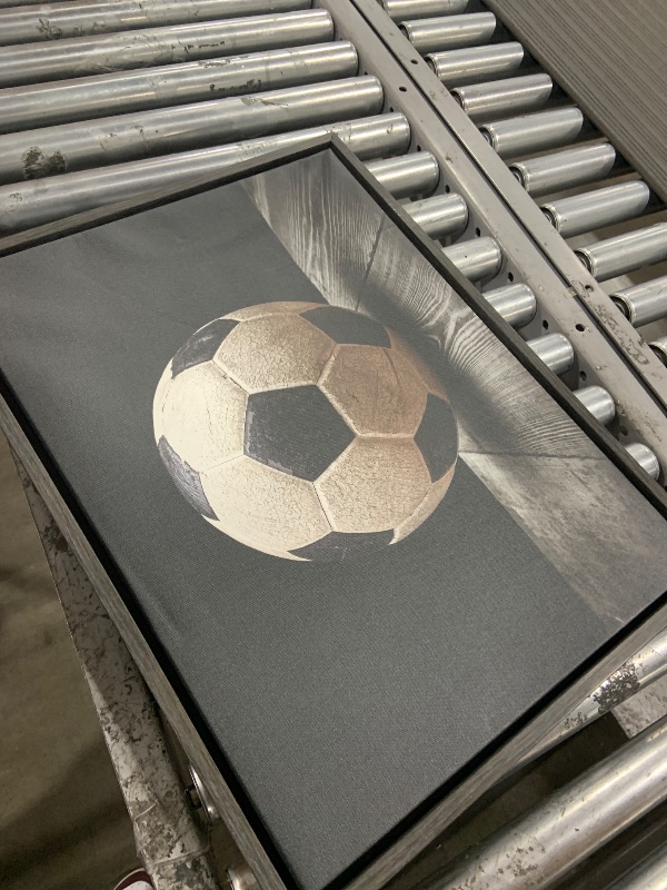 Photo 1 of DesignOvation Sylvie Vintage Soccer Ball Sport Print Framed Canvas Wall Art by Shawn St. Peter, 18x24 Dark Grey, Traditional Classic Wall Decor for Office, Bedroom, Or Living Room
