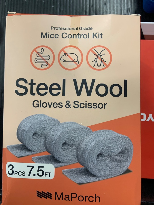 Photo 1 of MaPorch Steel Wool for Mice Control - Wool Gap Filler for Home & Garage - DIY Bundle with Gloves & Scissors - Mouse Deterrents That Work - 3 Pack, 3.2" x 7.5 ft