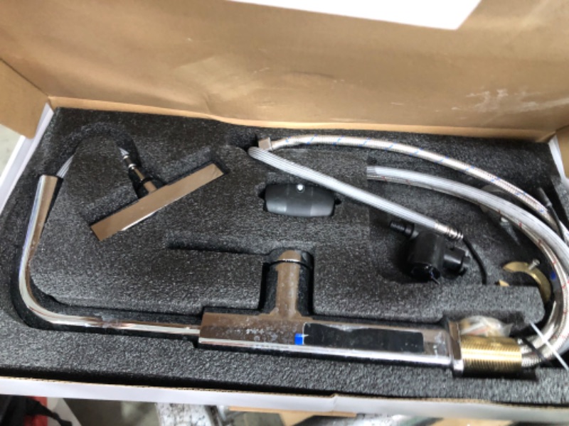 Photo 1 of Lefton Pull-Out Waterfall Kitchen Faucet with Temperature Display in Fahrenheit, Three Water Outlet Modes, Single Hole, Chrome, KF2209-1
