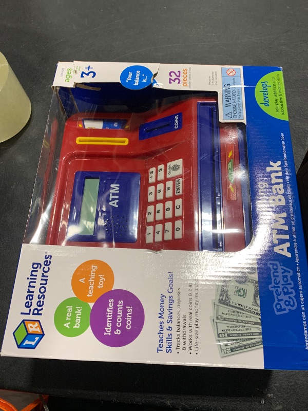 Photo 1 of Learning Resources Teaching ATM Bank - 32 Pieces, Ages 3+ Toddler Learning Toys, Cash Register for Kids, Play Money for Kids