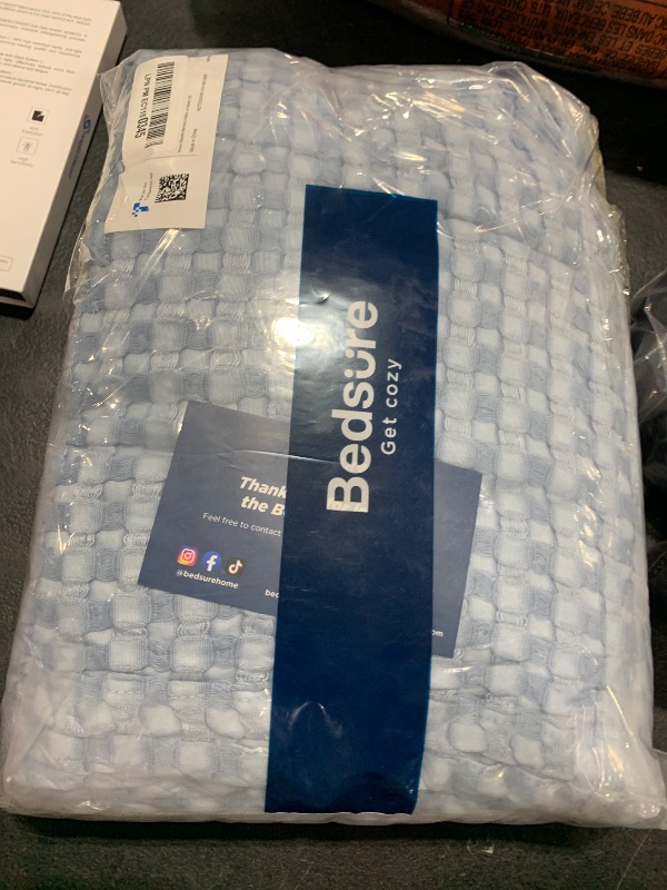 Photo 1 of Bedsure Cooling Cotton Waffle Queen Size Blanket - Lightweight Breathable Blanket of Rayon Derived from Bamboo for Hot Sleepers, Luxury Throws for Bed, Couch and Sofa, Sky Blue, 90x90 Inches