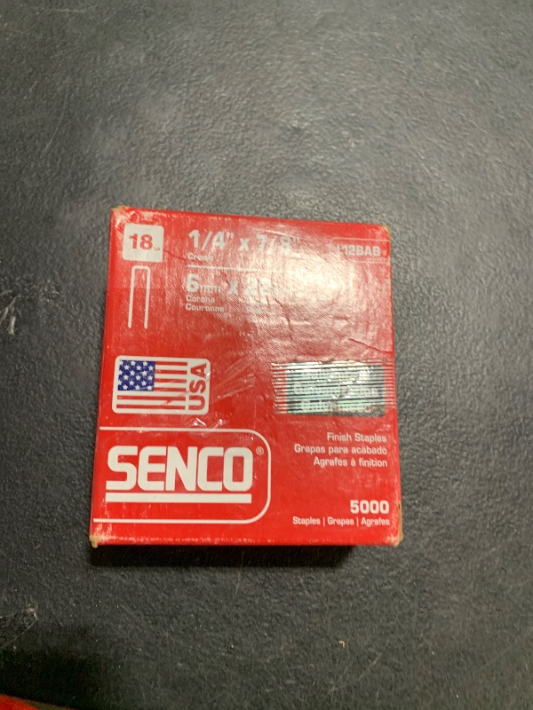 Photo 1 of Senco L12BAB 18 Gauge by 1/4-inch Crown by 7/8-inch Leg Electro Galvanized Staples (5,000 per box)
