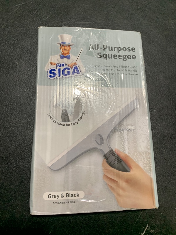 Photo 1 of MR.SIGA Multi-Purpose Silicon Squeegee for Window, Glass, Shower Door, Car Windshield, Heavy Duty Window Scrubber, Includes Suction Hook, 10 inch, Gray & Black, 1 Pack