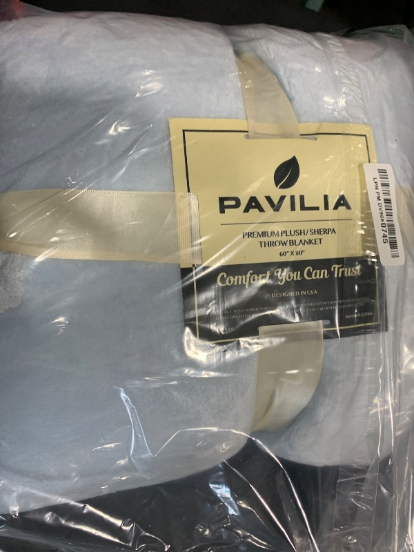 Photo 1 of PAVILIA Sherpa Fleece Throw Blanket for Couch, Twin Size, Light Blue, Plush Soft Fuzzy Sofa Blanket, Cozy Reversible Winter Throw for Women Men, 60x80 Inches