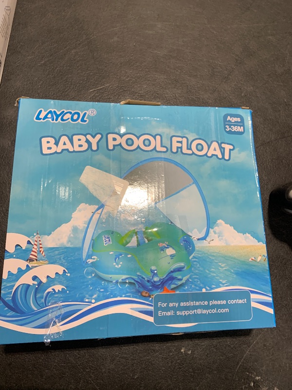 Photo 1 of LAYCOL Baby Swimming Float Inflatable Baby Pool Float Ring with Sun Protection Canopy,add Tail no flip Over for Age of 3-36 Months (Blue, L)