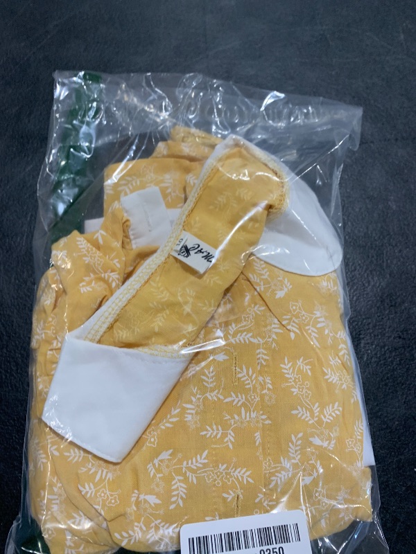 Photo 1 of FORTMAC Pioneer Dresses for Girls Colonial Prairie Dress Girls Short Sleeves 1800s Pilgrim Costume with Apron and Bonnet Yellow 9-10Y