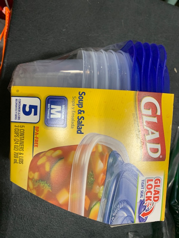Photo 1 of GladWare Soup & Salad Food Storage Containers for Everyday Use | Medium Rectangle Containers for Food Storage | Containers Hold up to 24 Ounces of Food, 5 Count Set