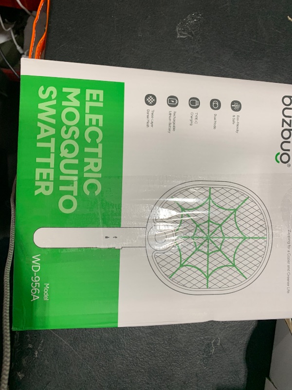 Photo 1 of Buzbug Electric Fly Swatter, Type-C Rechargeable Mosquito Swatter, Foldable, Dual Handheld and Auto Zap Mode, 3800V Powerful Instant Bug Zapper Racket, Mosquito Bat for Indoor Outdoor Camping -WD956A
