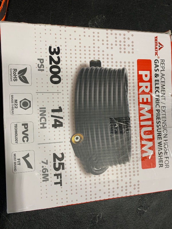 Photo 1 of YAMATIC Pressure Washer Hose 25FT 1/4" Kink Resistant M22 Brass Fitting Power Washer Hose Replacement for Ryobi, Troy Bilt, Greenworks, CRAFTSMAN & More High PressureWashers, 3200 PSI