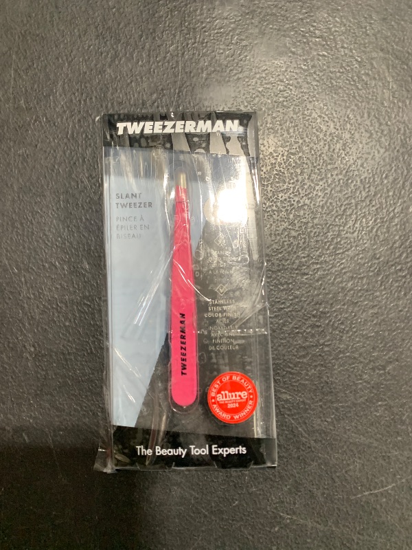 Photo 1 of Tweezerman Stainless Steel Slant Tweezer - Eyebrow Tweezers for Women and Men (Neon Pink)