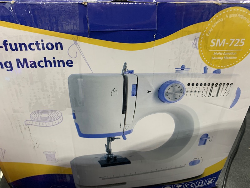 Photo 1 of Stoigeld Sewing Machine for Beginners with 20 Pcs Fabric and 32 Pcs Sewing Threads Kit,Portable Sewing Machine with 12 Built-in Stitches,2 Speed(High-Low Speeds) - White Blue