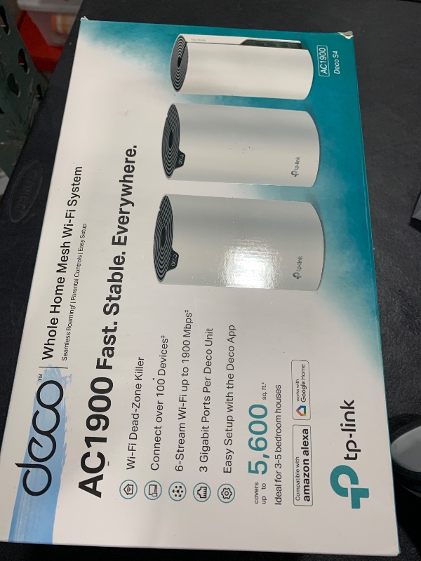 Photo 1 of TP-Link Deco Mesh AC1900 WiFi System (Deco S4) – Up to 5,500 Sq.ft. Coverage, Replaces WiFi Router and Extender, Gigabit Ports, Works with Alexa, 3-pack