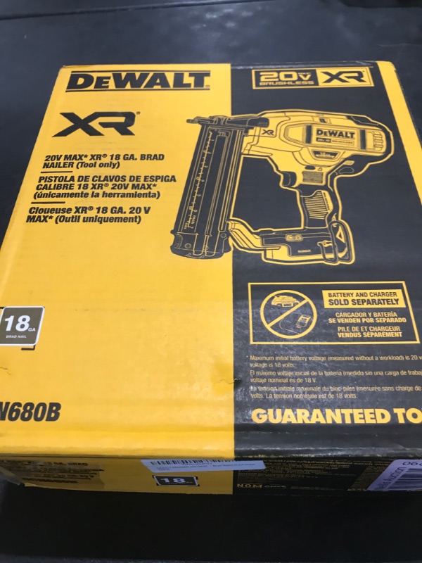 Photo 1 of DEWALT DCN680B 20V MAX* XR® 18 GA Cordless Brad Nailer (Tool Only)