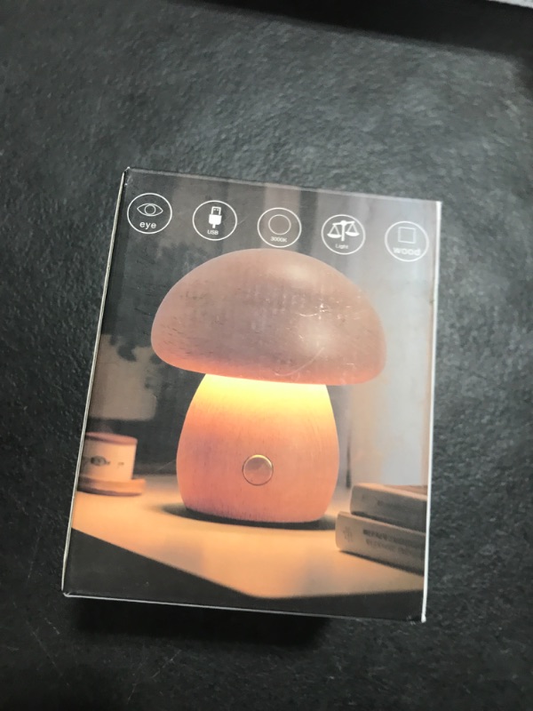 Photo 1 of LONRISWAY Wooden Mushroom Lamp, Portable Cordless Rechargeable Battery Operated Lamp,Stepless Dimming, Night Light for Birthday Gifts