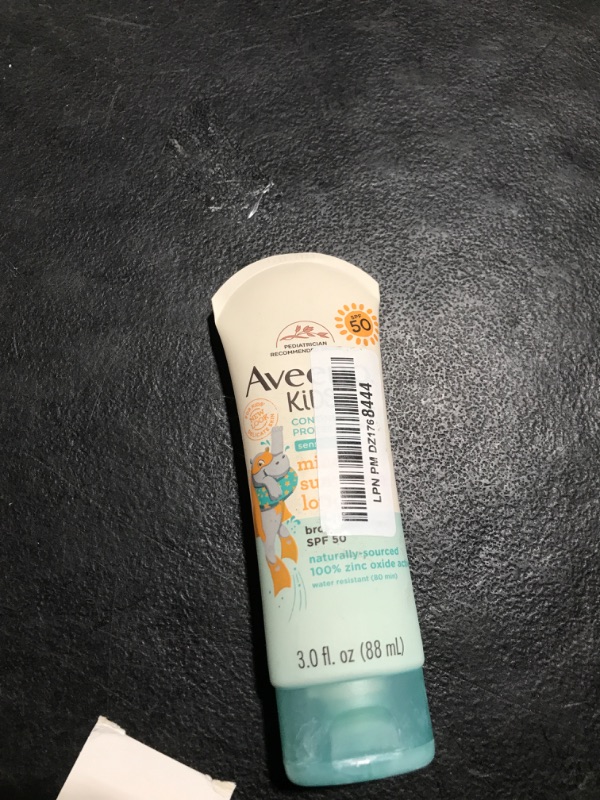 Photo 1 of Aveeno Kids Continuous Protection Zinc Oxide Mineral Sunscreen Lotion for Children's Sensitive Skin with Broad Spectrum SPF 50, Tear-Free, Sweat- & Water-Resistant, Non-Greasy, 3 fl. oz