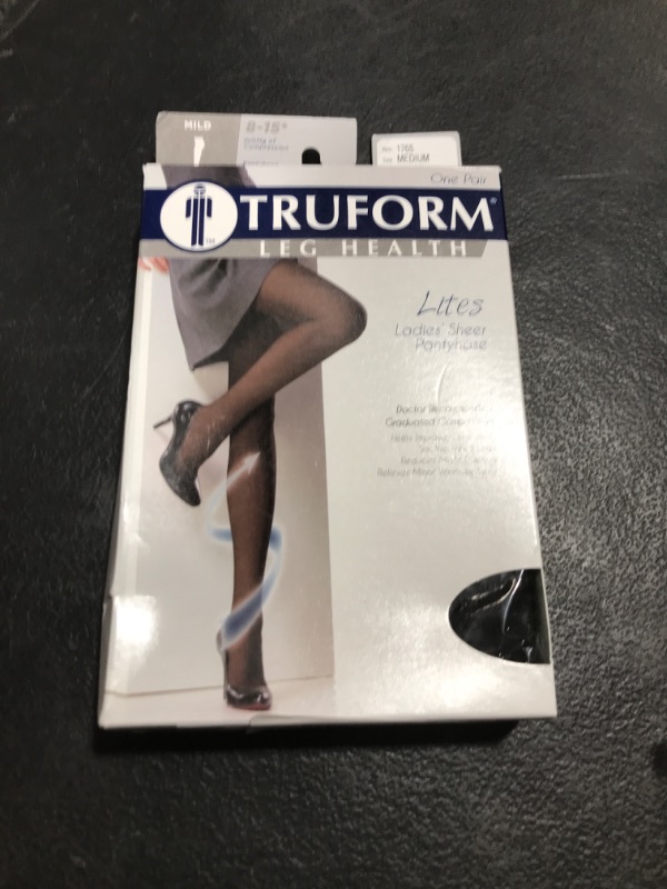Photo 1 of Truform Sheer Compression Pantyhose, 8-15 mmHg, Women's Shaping Tights, 20 Denier, Black, Medium