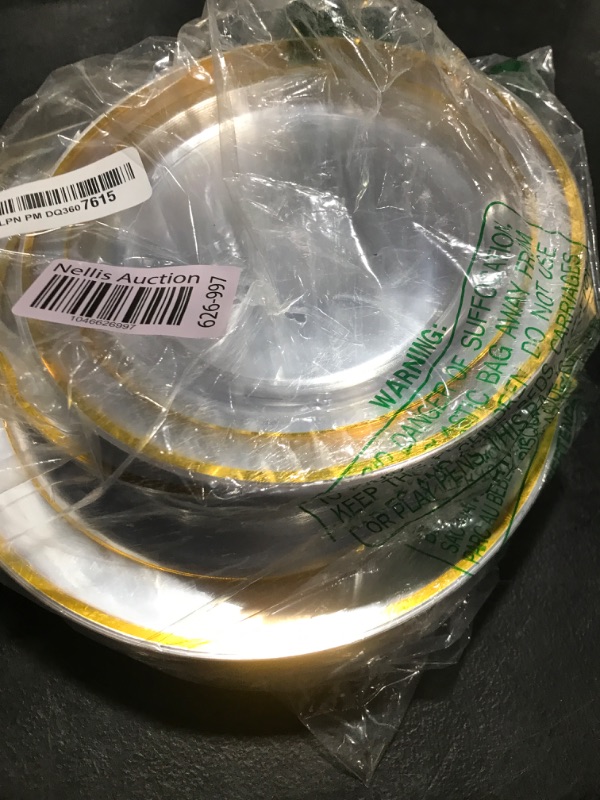 Photo 1 of FLOWERCAT 100PCS Clear Plates with Gold Trim - Heavy Duty Clear and Gold Plastic Plates Disposable for Party/New Year Include 50PCS 10.25inch Clear Dinner Plates - 50PCS 7.5inch Clear Cake Plates