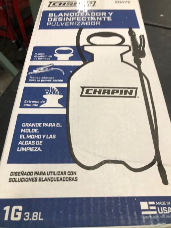 Photo 1 of Chapin 20075 Disinfectant Bleach Sprayer, 1 Gallon, Made in the USA, Adjustable Cone Nozzle, Compatible with Bleach Solutions and Fungicides, Translucent White