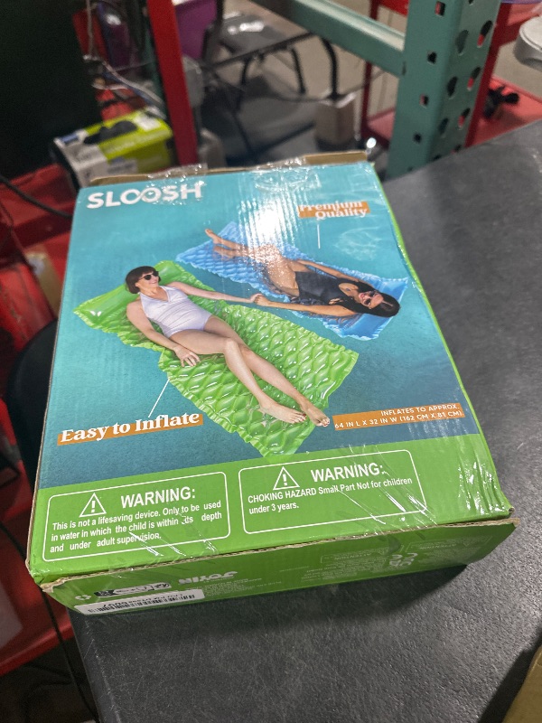 Photo 1 of SLOOSH Inflatable Pool Floats Raft,Floating Lounge for Adults,64x32 inch Swimming Mat Pool Mattress with Headrest,2 Pieces Float Air Mat for Summer Water Beach Fun,Green,Blue