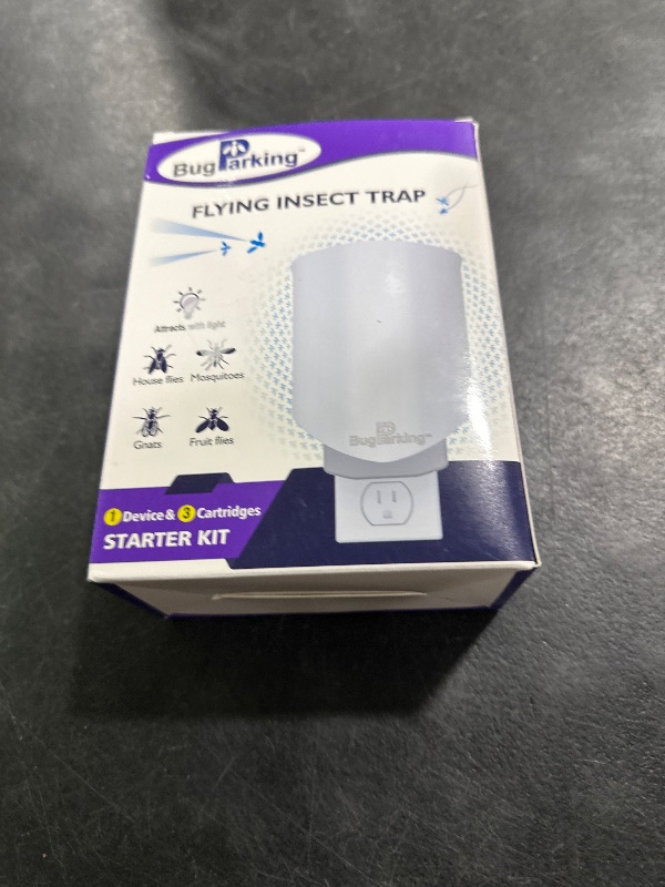 Photo 1 of Flying Insect Trap for Indoors: Light Trap Captures Fruit Flies, Gnats, and Houseflies, Silent Bug Catcher with UV Light for Indoor-Plants, Kitchen, BUG PARKING 1 Plug-in Device + 3 Cartridge Refills