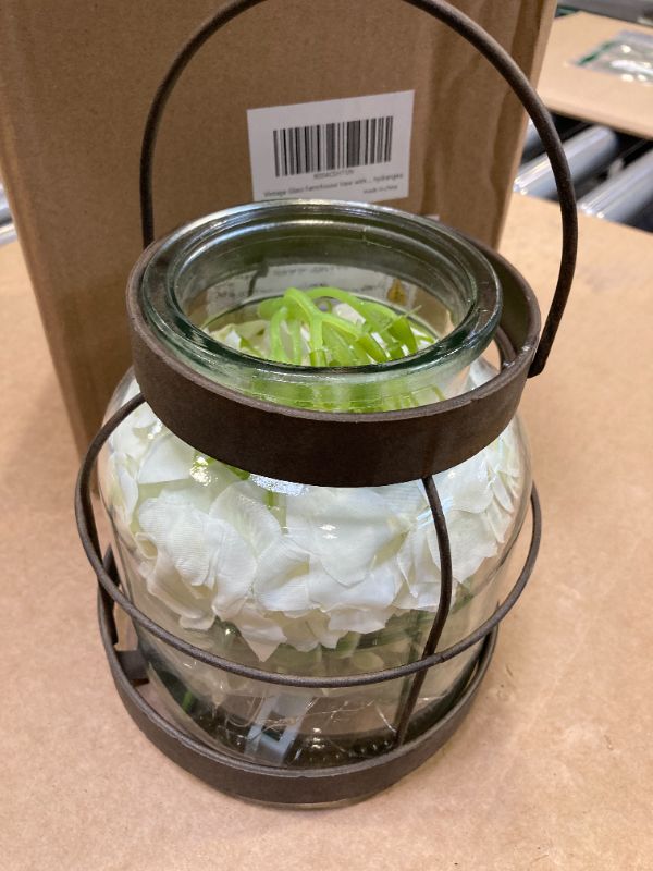 Photo 1 of Farmhouse Glass Lantern Vase Vintage Flower Vases with Plants Hydrangea Lights Rustic Floral Arrangement Centerpieces Home Decor Hostess Housewarming Gift