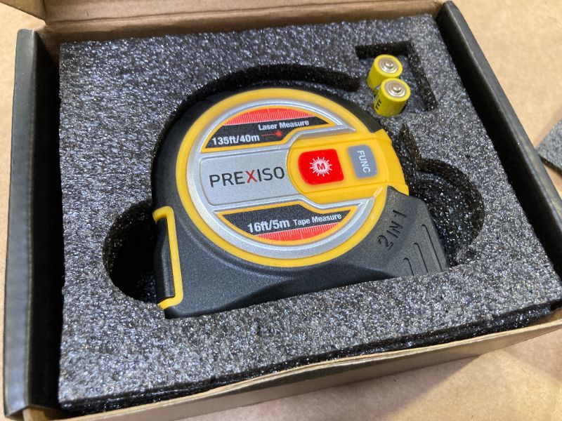 Photo 1 of PREXISO 2-in-1 Laser Tape Measure - NOT Digital - 135Ft Laser Measurement Tool & 16Ft Measuring Tape with Auto Lock & Movable Magnetic Hook - Pythagorean, Area, Volume, Ft/Ft+in/in/M Unit-NOT Digital