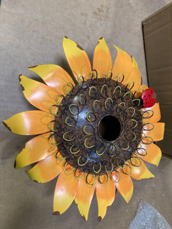 Photo 1 of Metal Sunflower Bird House for Outside Hanging Decorative Hand-Painted Birdhouse Yard Garden Decor 12"X12"X4"